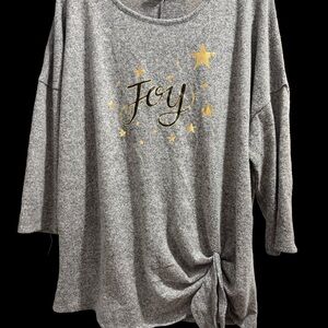 Gray and Gold Women's Top with Joy Print